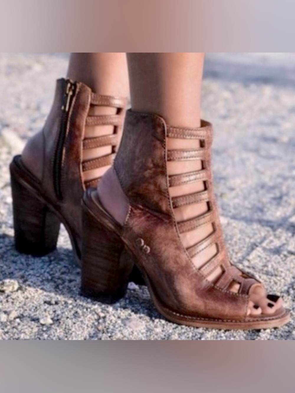 Bed Stu Occam Caged Distressed Leather Peep Toe Boot/Sandal